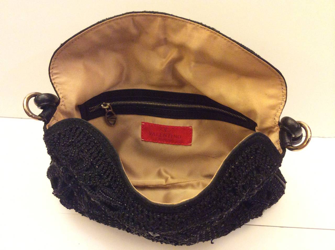 Valentino Garavani Black Silk Crochet Beaded & Crystal Stunning Evening Handbag For Sale 2