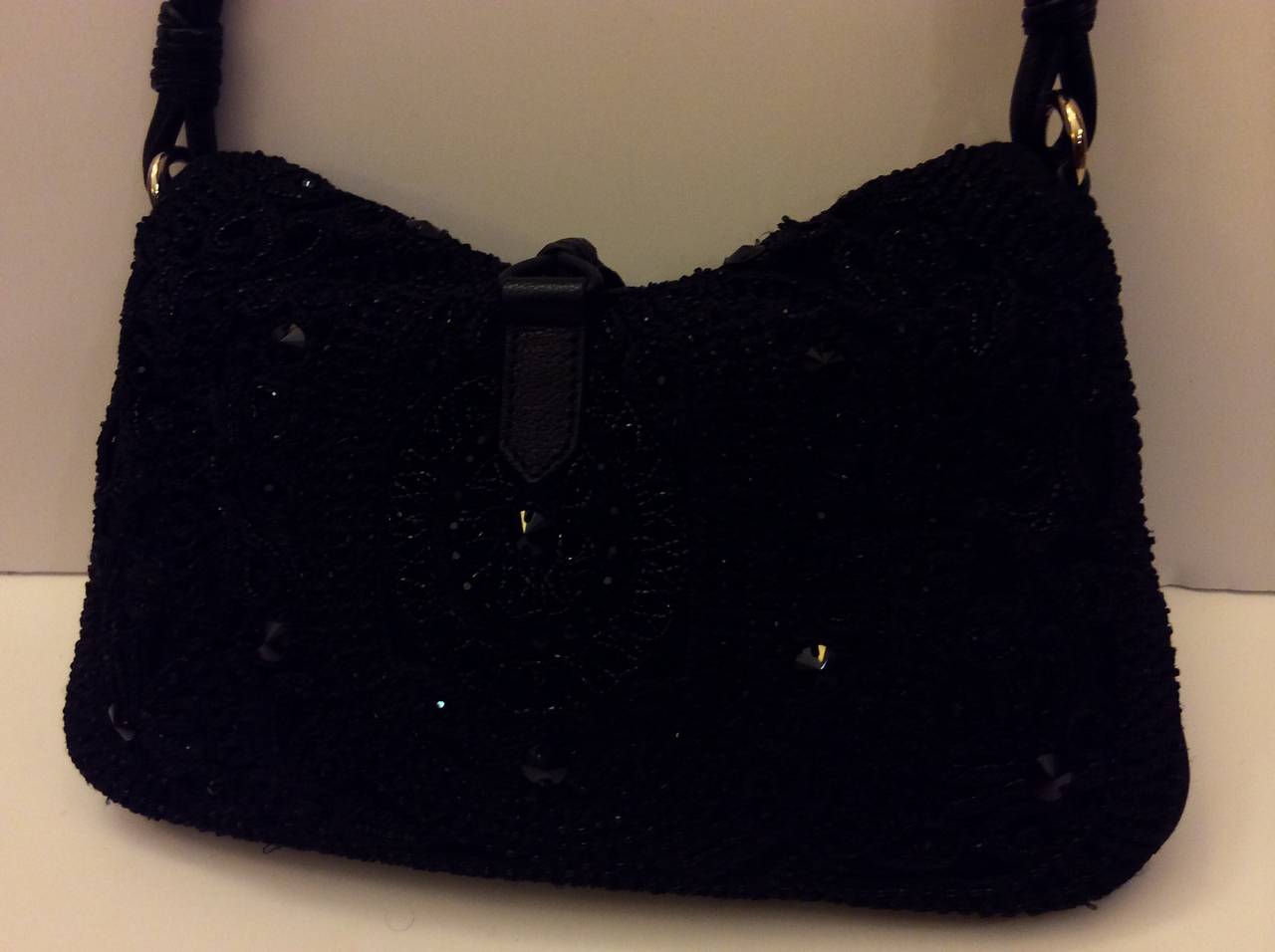 Valentino Garavani Black Silk Crochet Beaded & Crystal Stunning Evening Handbag For Sale 3