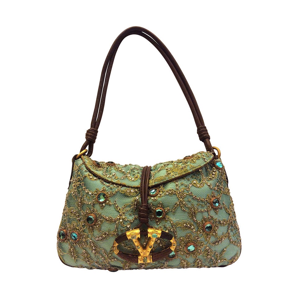 Valentino Garavani Rare Sequins & Crystal Embellished Silk Lace Evening Handbag For Sale