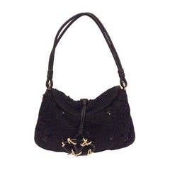 Valentino Garavani Black Silk Crochet Beaded & Crystal Stunning Evening Handbag