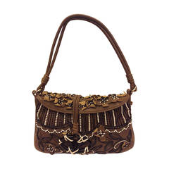 Valentino Garavani Brown Leather Pearl & Beaded Evening Handbag