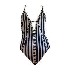 Dolce & Gabbana Navy & White Stripe Bathing Suit M
