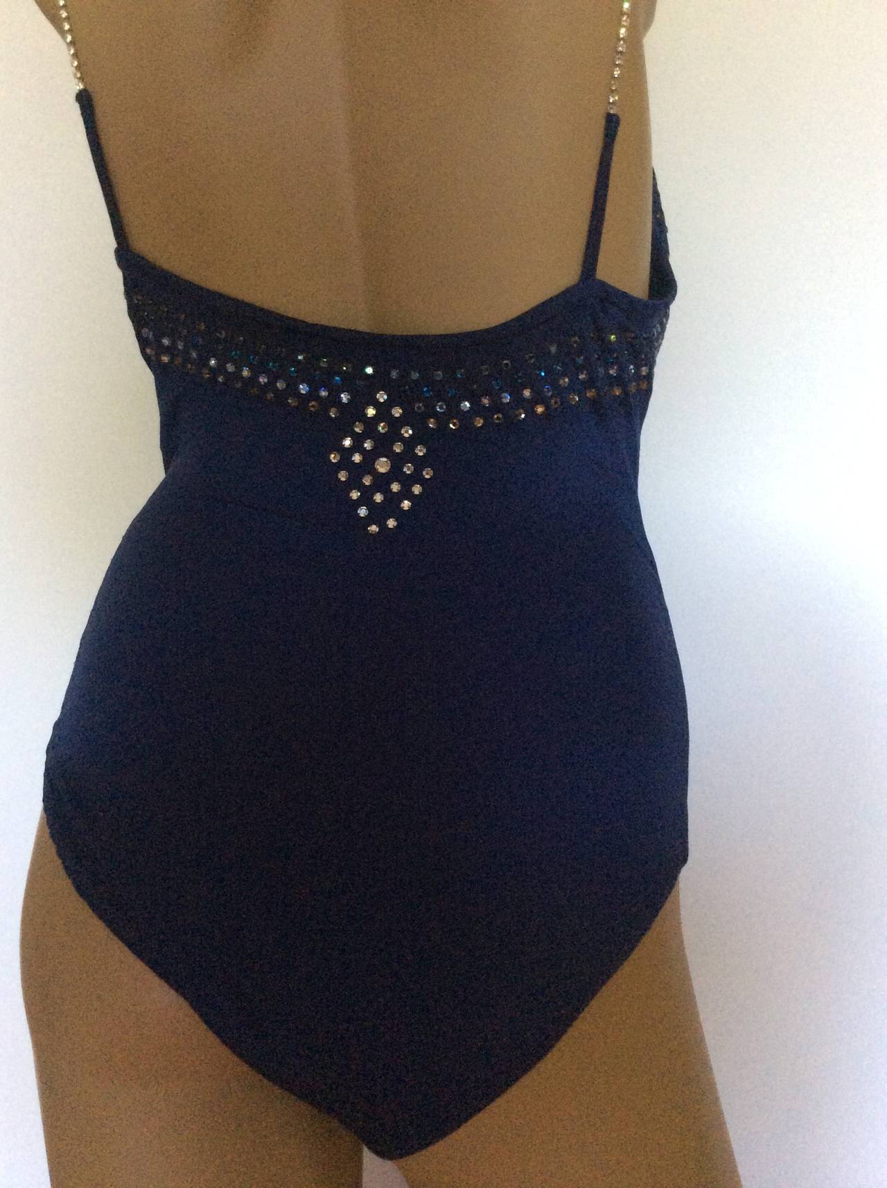 Giorgio Di Sant'Angelo Navy Crystal Embellished One Piece Bathing Suit In Excellent Condition For Sale In Lake Park, FL