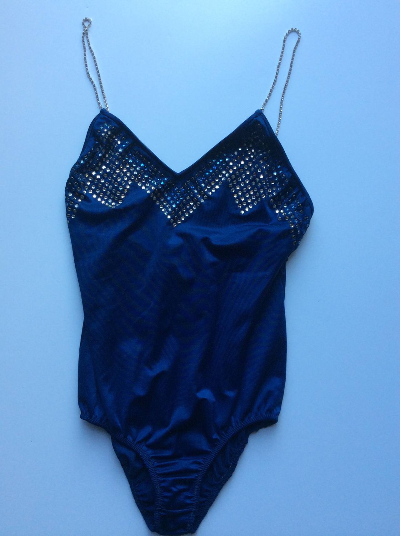 Giorgio Di Sant'Angelo Navy Crystal Embellished One Piece Bathing Suit For Sale 2