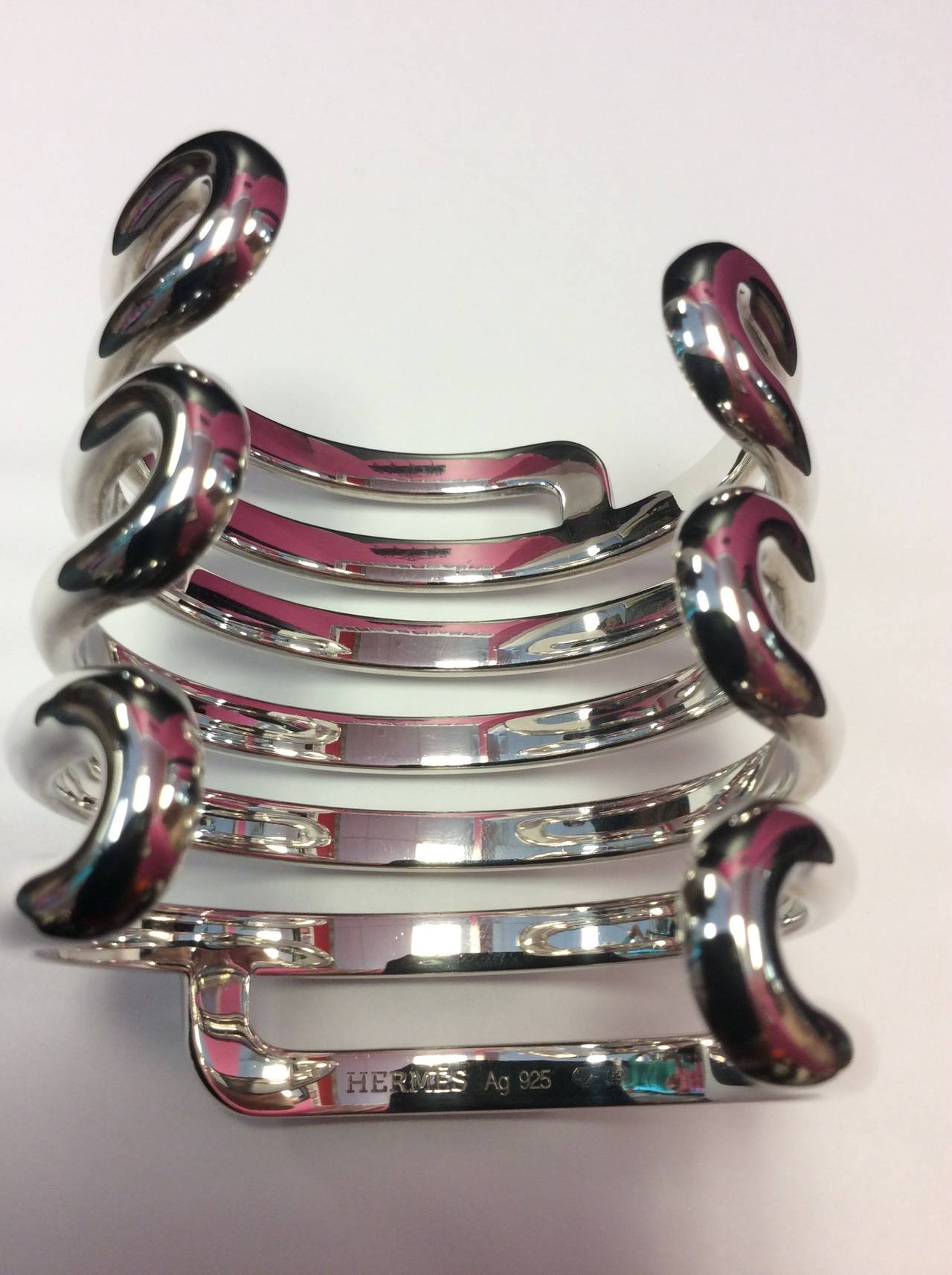 Rare Hermes Paris Sterling Silver Large Coil Cuff Bracelet In New Condition For Sale In Lake Park, FL