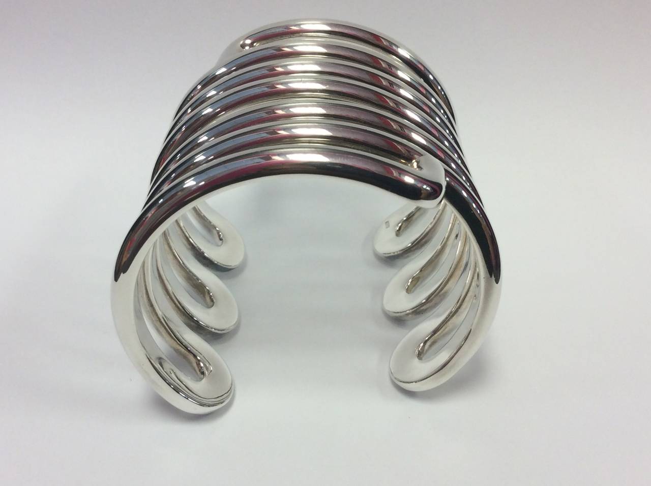 Rare Hermes Paris Sterling Silver Large Coil Cuff Bracelet For Sale 1