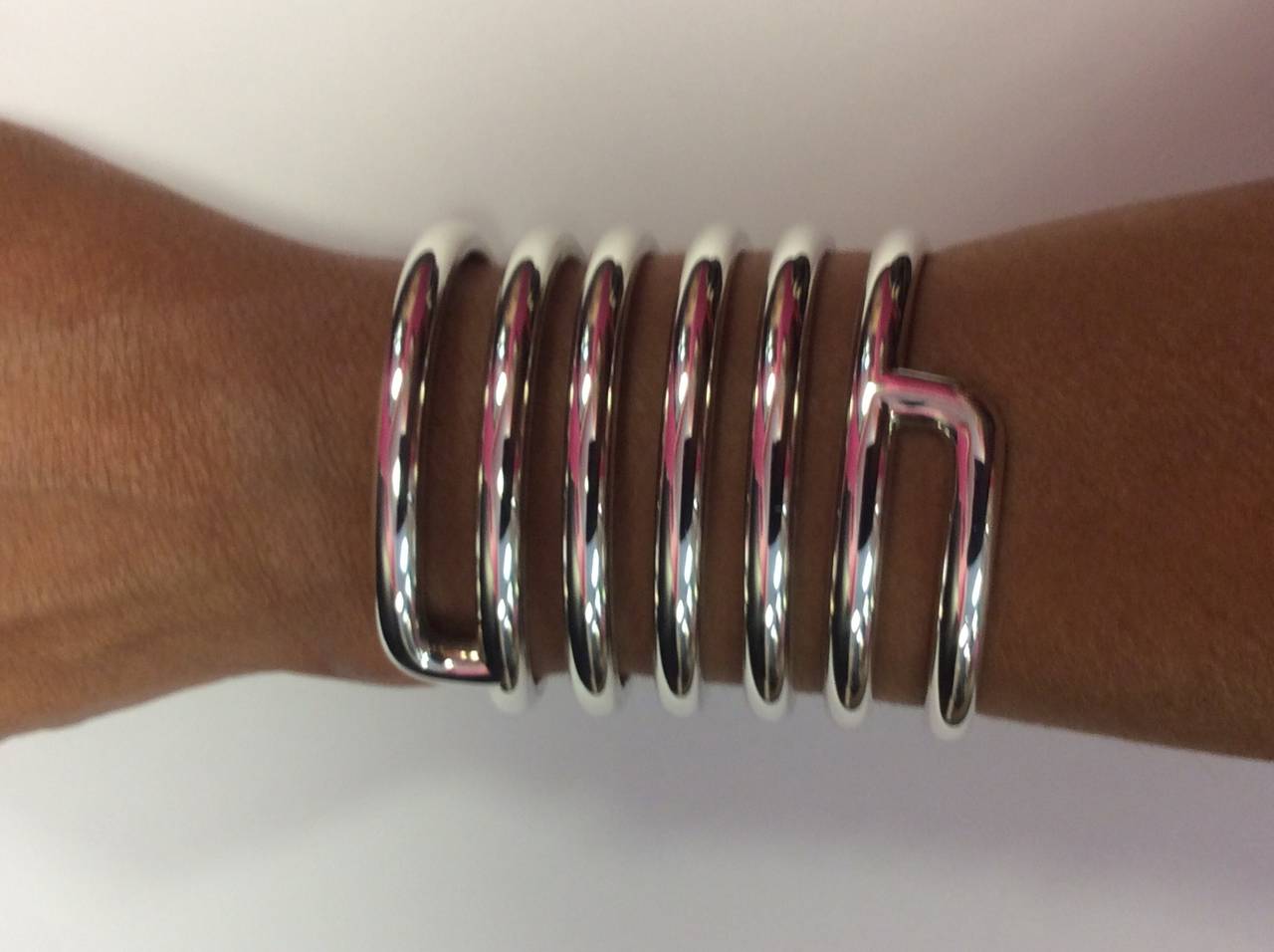 Rare Hermes Paris Sterling Silver Large Coil Cuff Bracelet For Sale 2