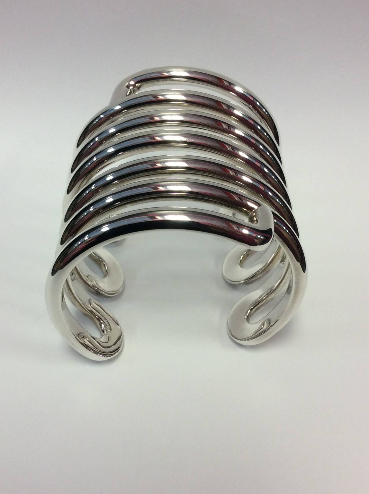 Rare Hermes Paris Sterling Silver Large Coil Cuff Bracelet For Sale 4