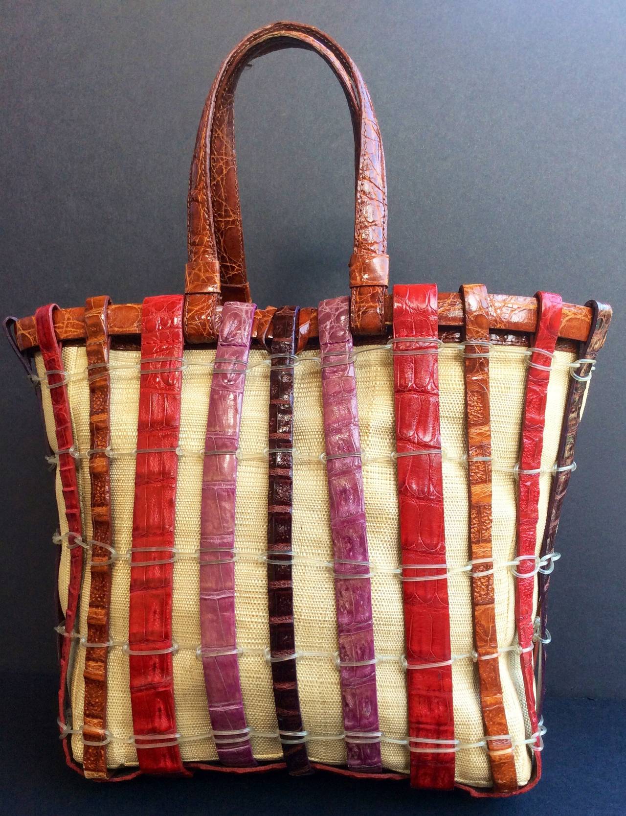 Nancy Gonzalez Multi Color Crocodile Tote Handbag