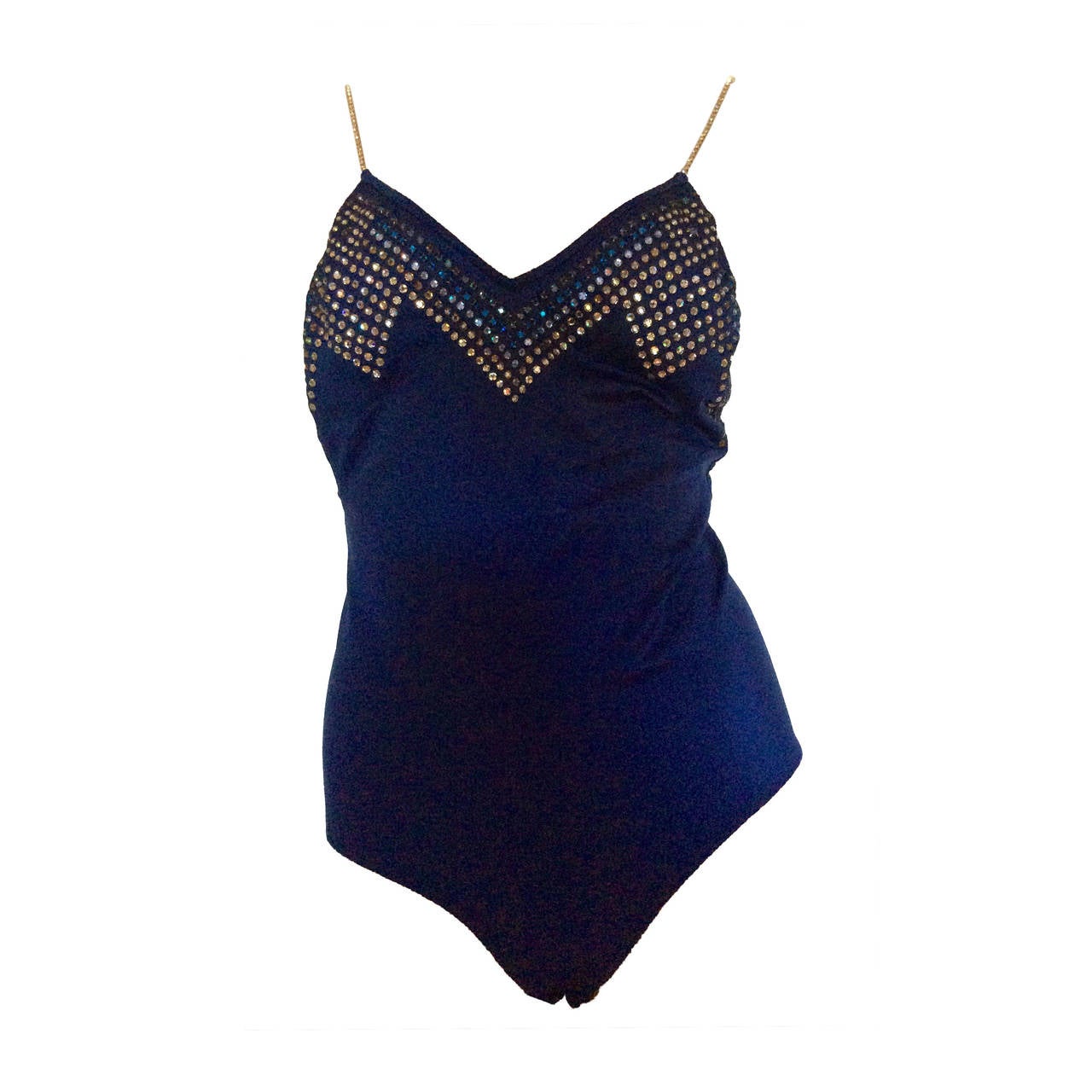 Giorgio Di Sant'Angelo Navy Crystal Embellished One Piece Bathing Suit For Sale