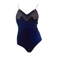Giorgio Di Sant'Angelo Navy Crystal Embellished One Piece Bathing Suit