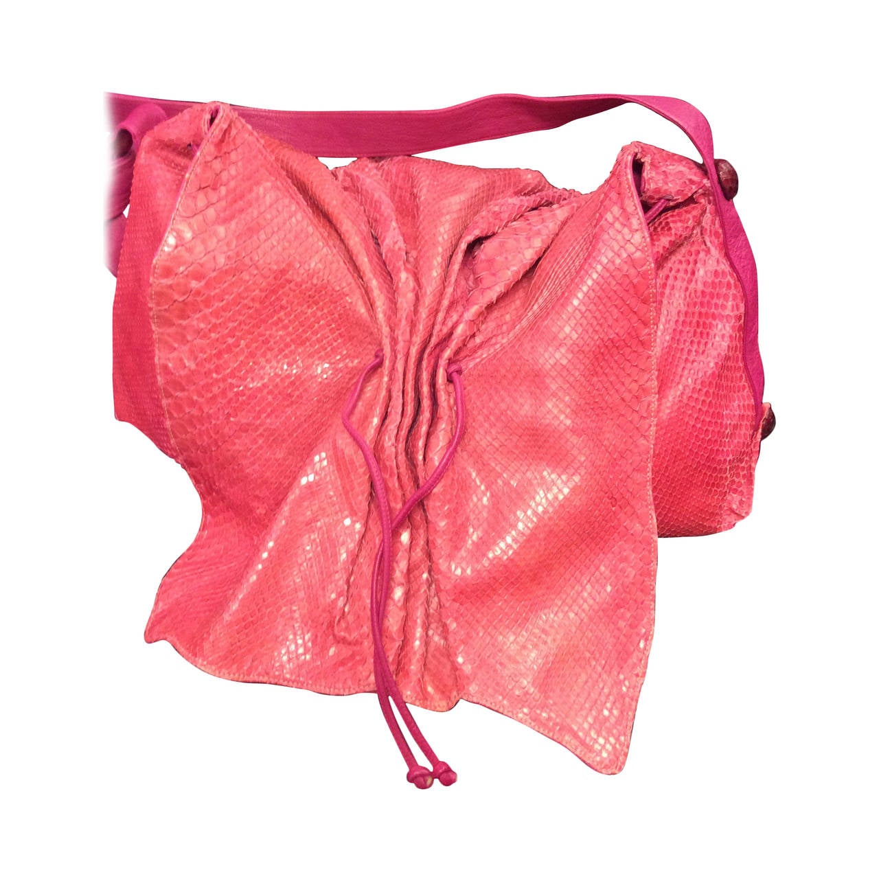 Vintage Gigantic Carlos Falchi Pink Python Snakeskin Flap Crossbody Handbag For Sale