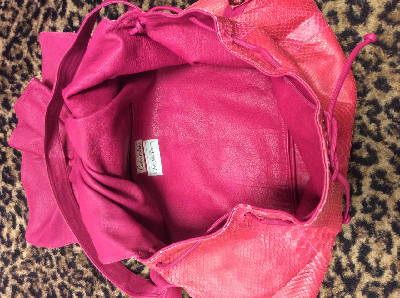 Vintage Gigantic Carlos Falchi Pink Python Snakeskin Flap Crossbody Handbag For Sale 3