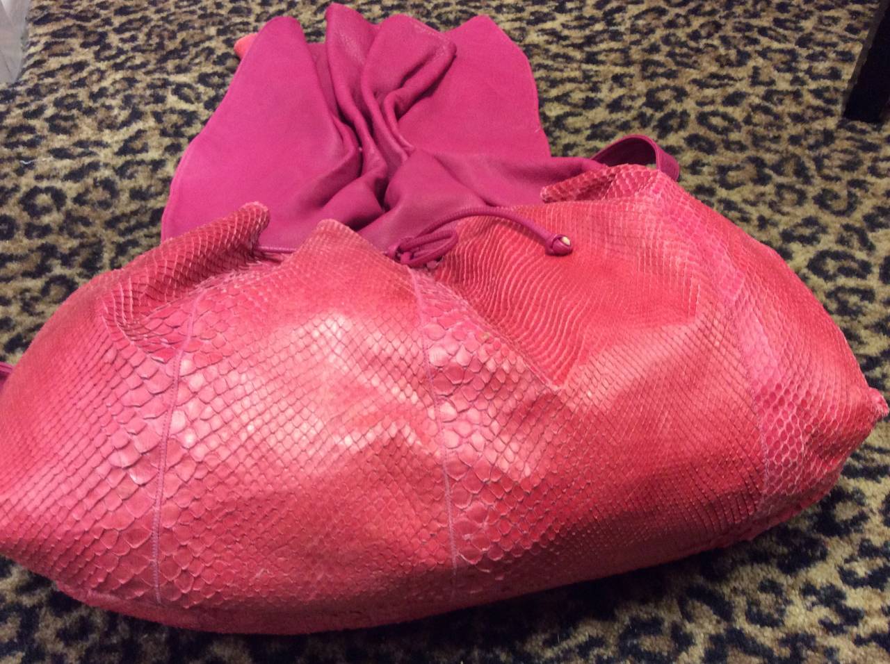 Vintage Gigantic Carlos Falchi Pink Python Snakeskin Flap Crossbody Handbag For Sale 5