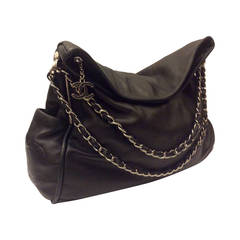 Chanel Large Black Super Soft Lambskin Hobo Handbag
