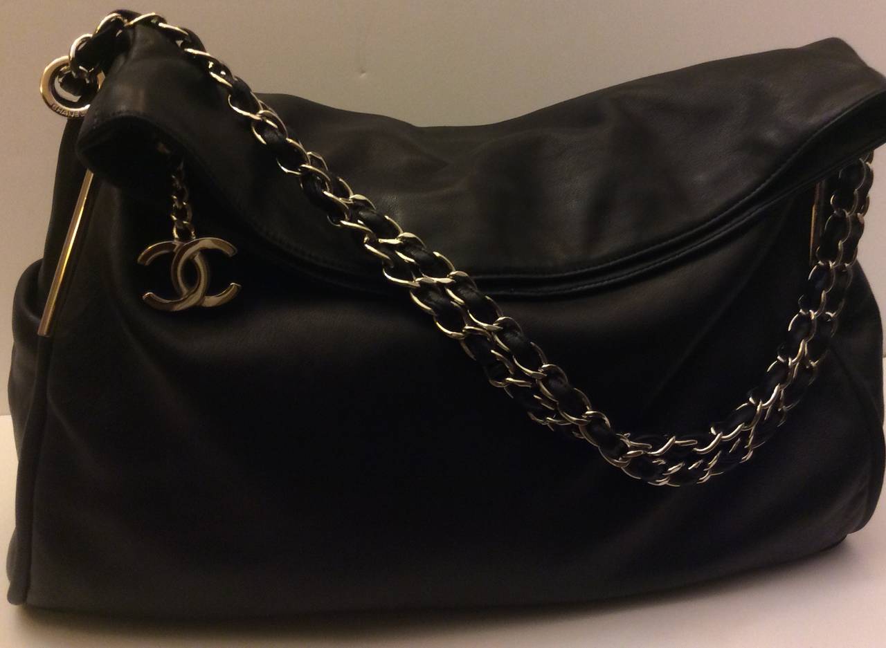 Chanel Large Black Super Soft Lambskin Hobo Handbag 2