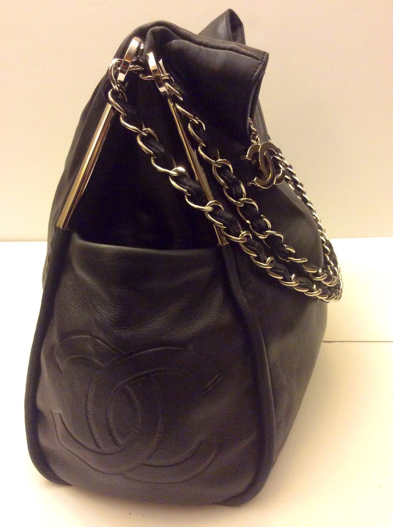 Chanel Large Black Super Soft Lambskin Hobo Handbag 3