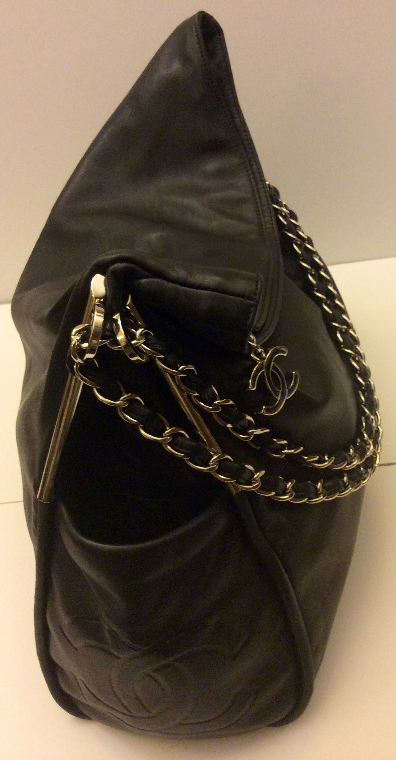 Chanel Large Black Super Soft Lambskin Hobo Handbag 5