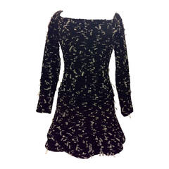 Chanel 02A Tulle Confetti Tweed Long Sleeve Off Shoulders Mini Wool Dress sz 38
