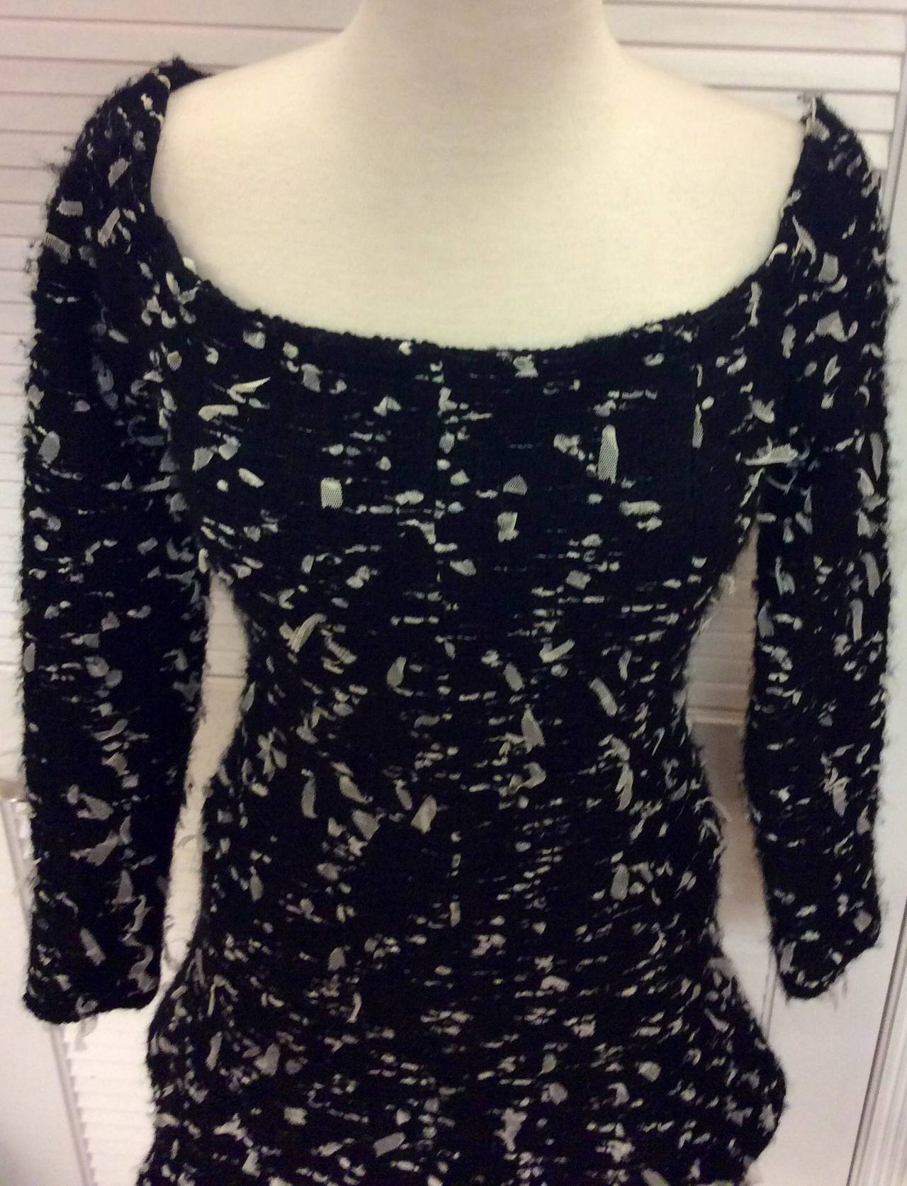 Chanel 02A Tulle Confetti Tweed Long Sleeve Off Shoulders Mini Wool Dress sz 38 In Excellent Condition For Sale In Lake Park, FL