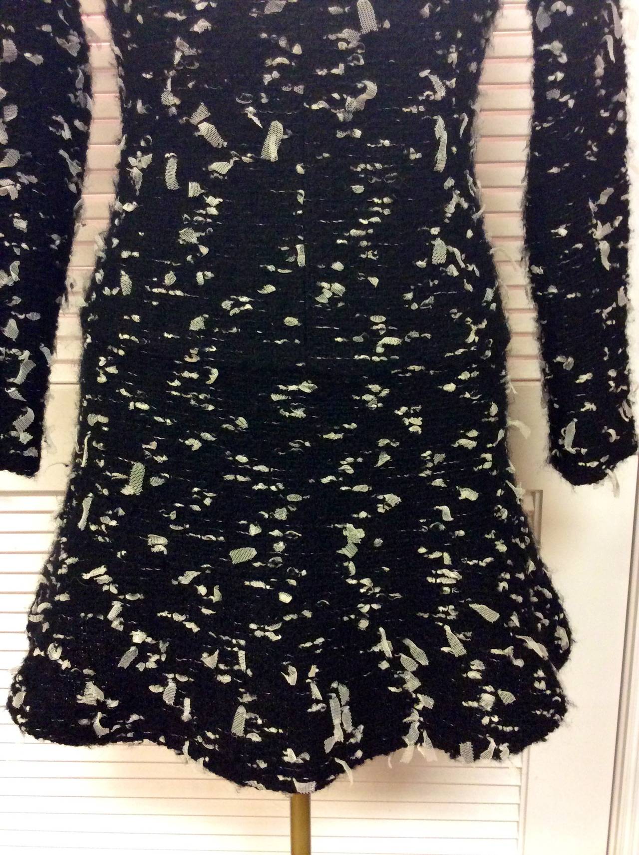 Women's Chanel 02A Tulle Confetti Tweed Long Sleeve Off Shoulders Mini Wool Dress sz 38 For Sale