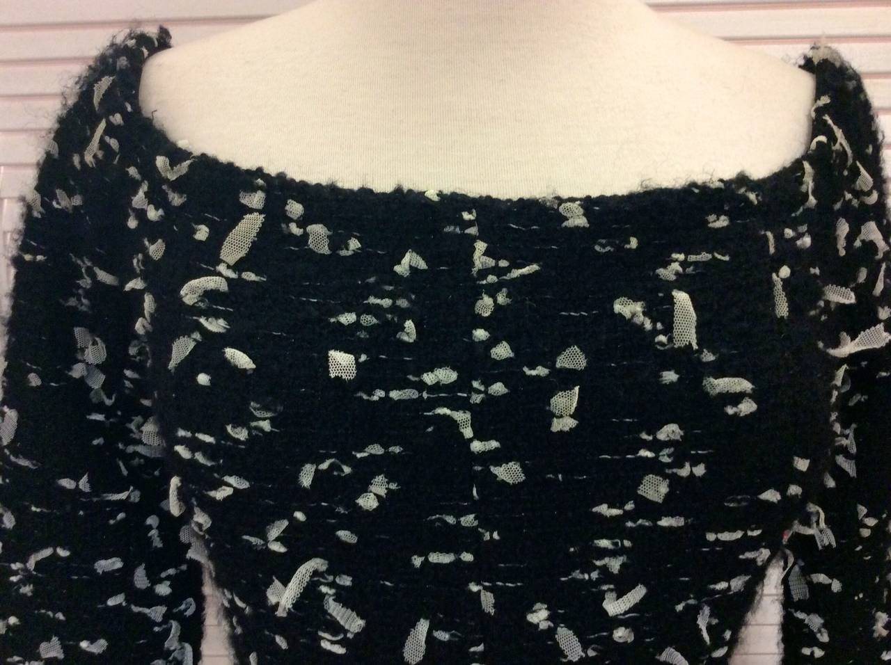 Chanel 02A Tulle Confetti Tweed Long Sleeve Off Shoulders Mini Wool Dress sz 38 For Sale 5