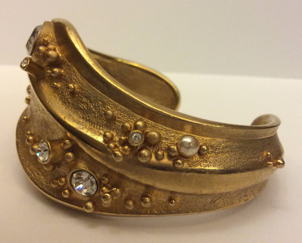Christian Lacroix 3pc Choker Necklace Cuff Bracelet Clip Earrings Gold Set For Sale 4
