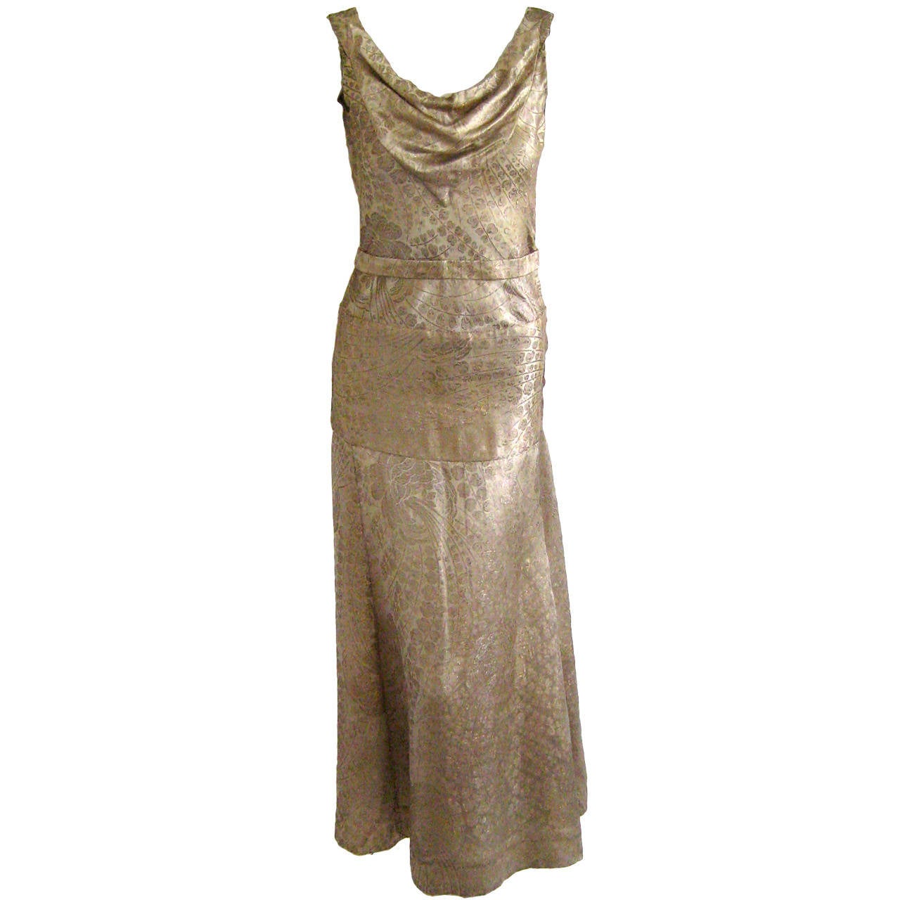 1920s Gold Silk Lame Evening Dress For Sale