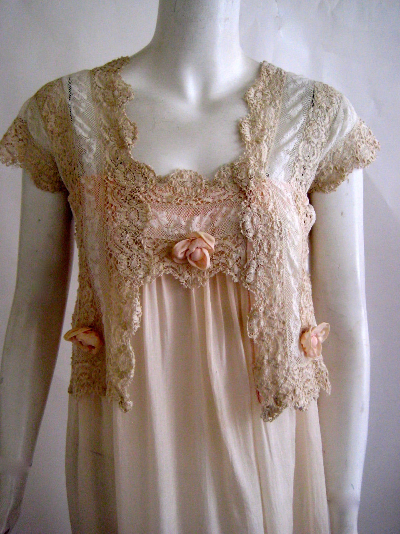 Rare Edwardian Slip Dress With Irish Crochet Bodice For Sale 1