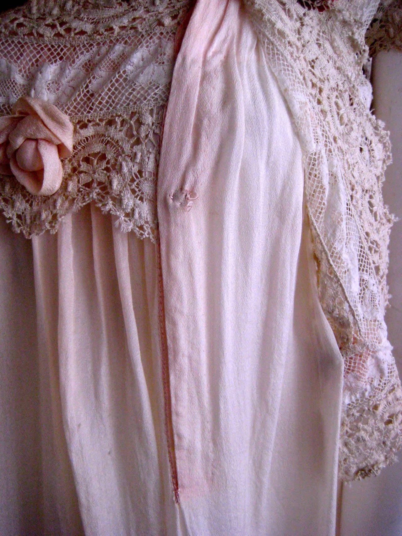 Rare Edwardian Slip Dress With Irish Crochet Bodice For Sale 4