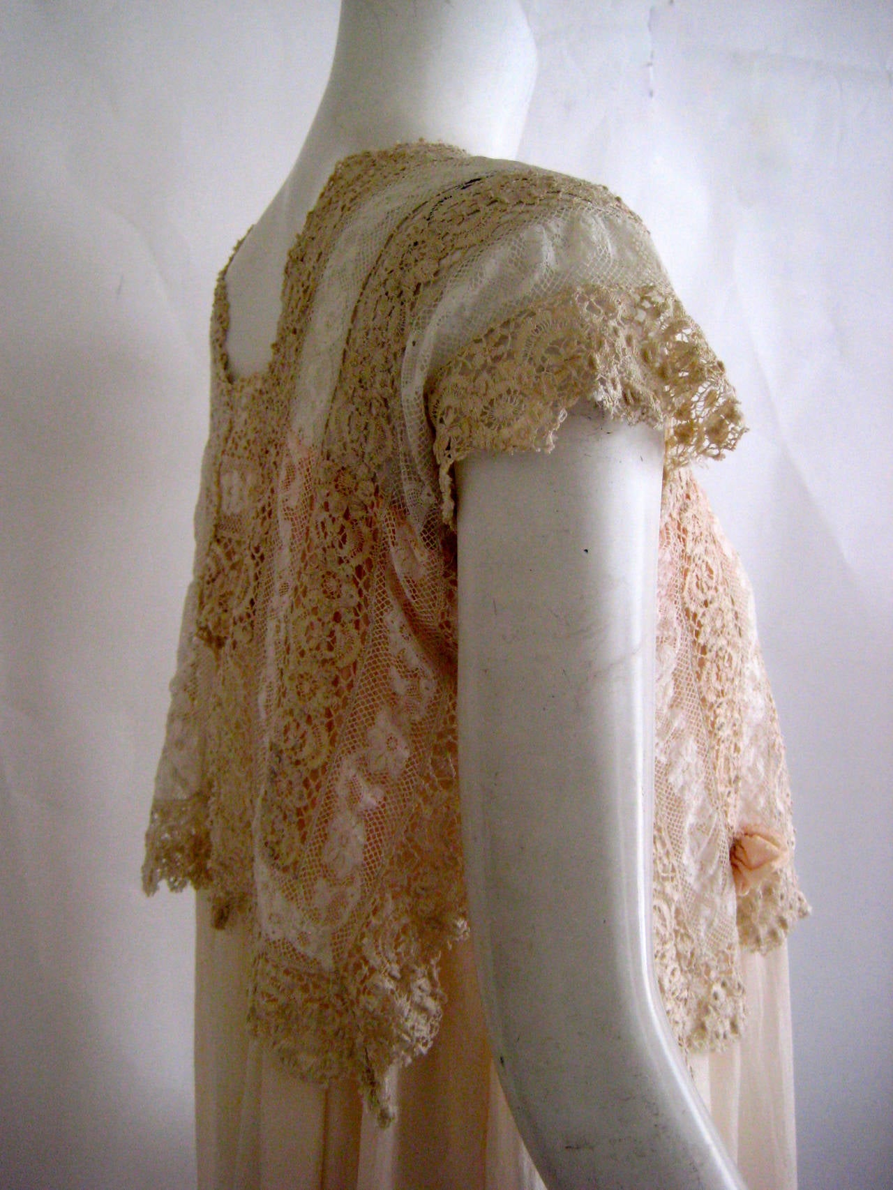 Rare Edwardian Slip Dress With Irish Crochet Bodice For Sale 6