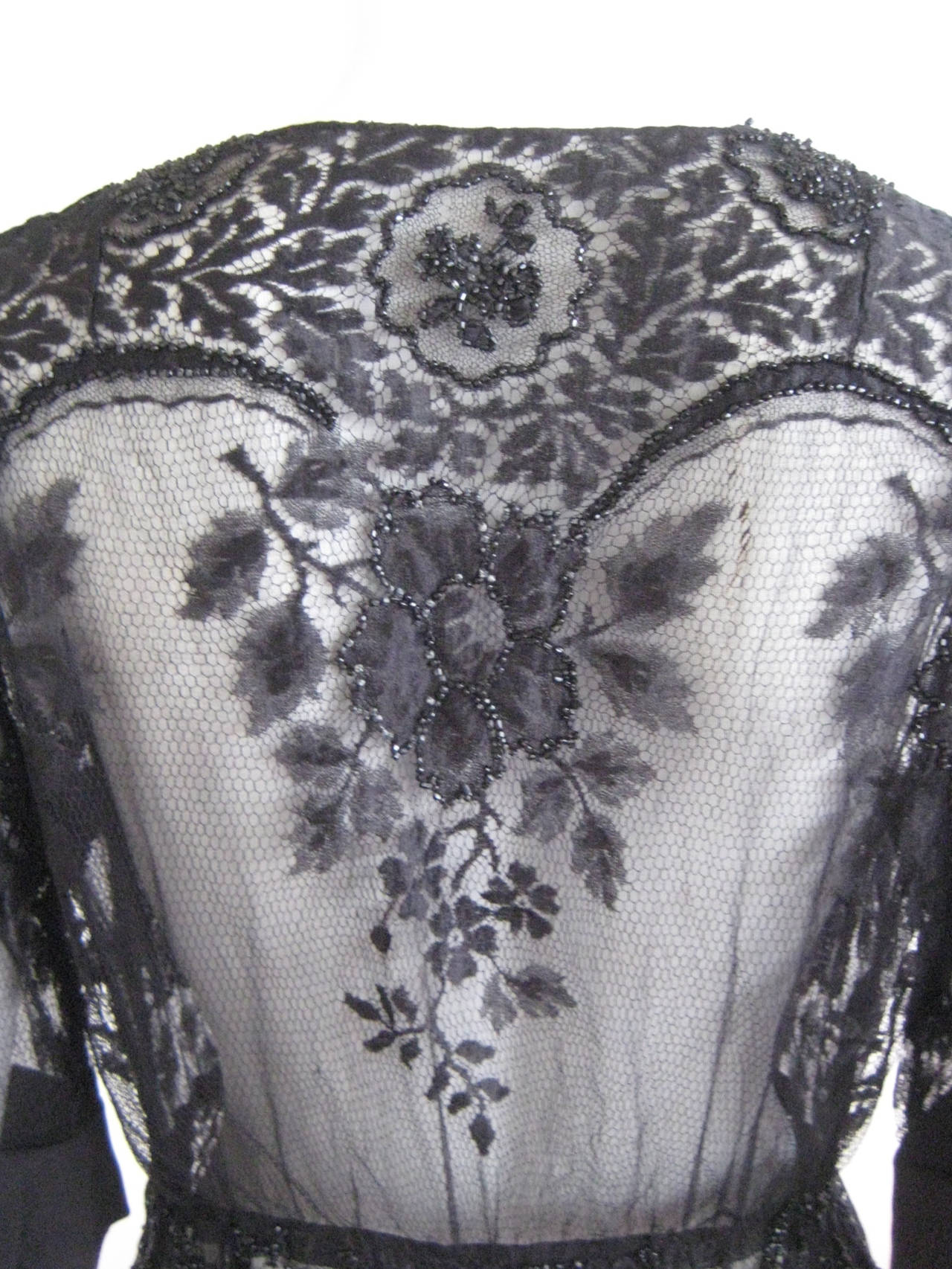 1940s Beaded Silk Chantilly Lace Jacket 6