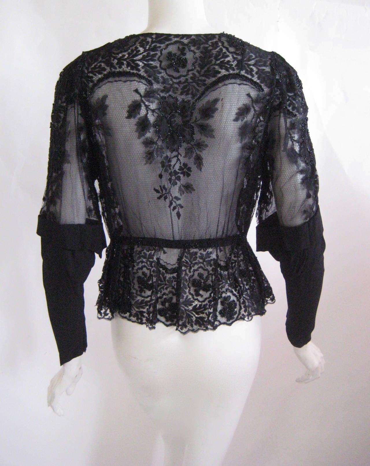 1940s Beaded Silk Chantilly Lace Jacket 1