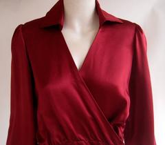 1970s Thea Porter Couture Satin Wrap Blouse with Gold  Lame Tassel