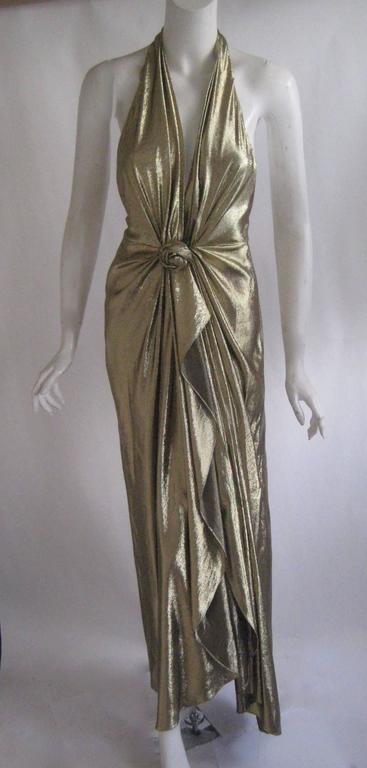 1970s Mignon Red Lame Gold Halter Dress