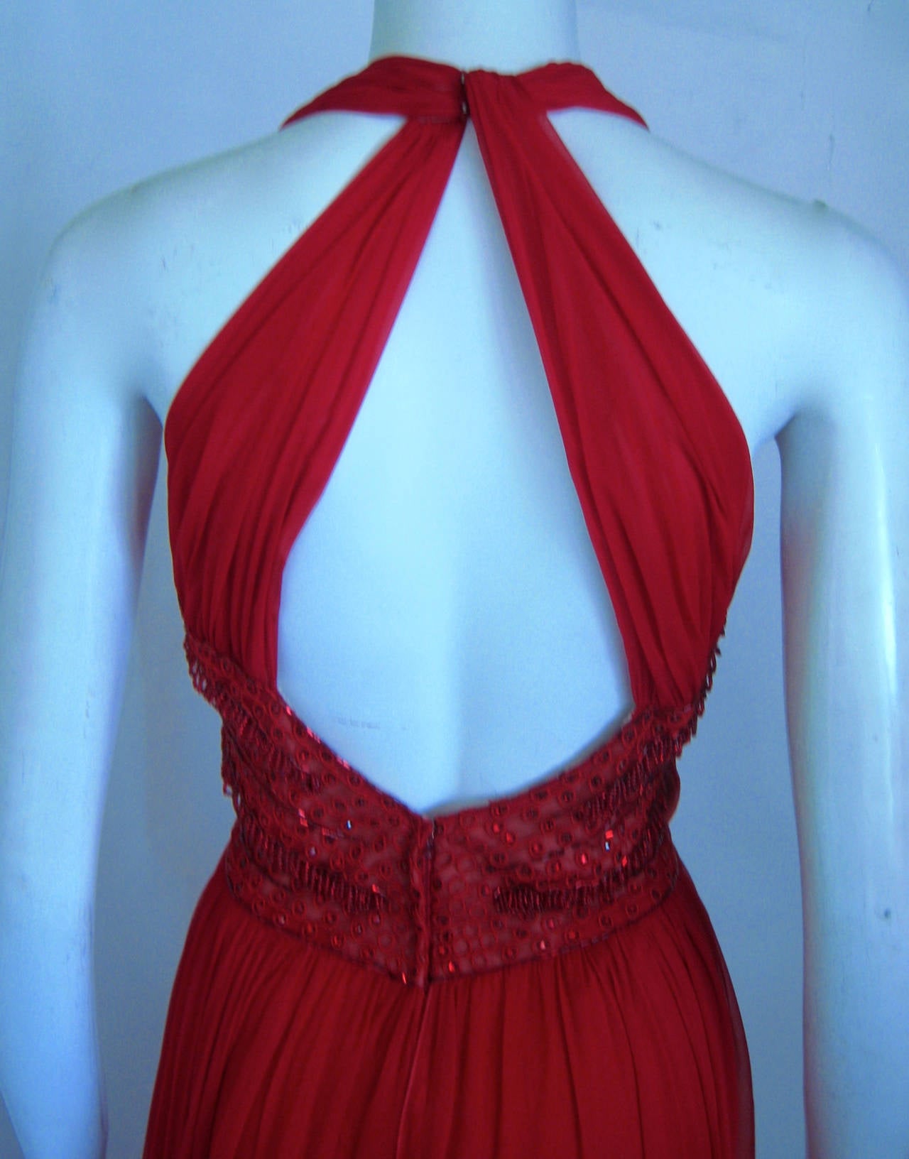 1960s Alice Gumbiner Silk Chiffon Halter Evening Gown 1