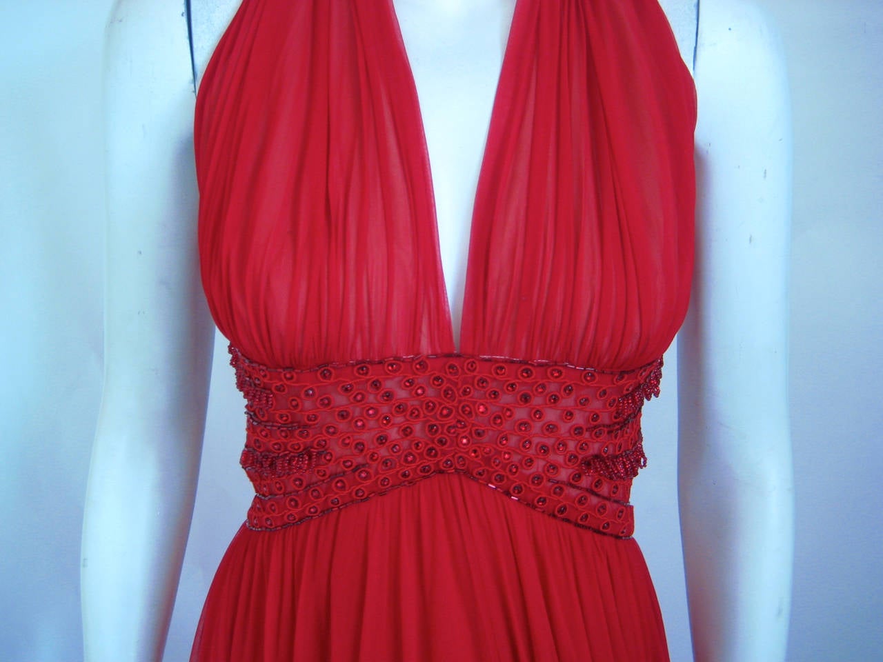 1960s Alice Gumbiner Silk Chiffon Halter Evening Gown 4