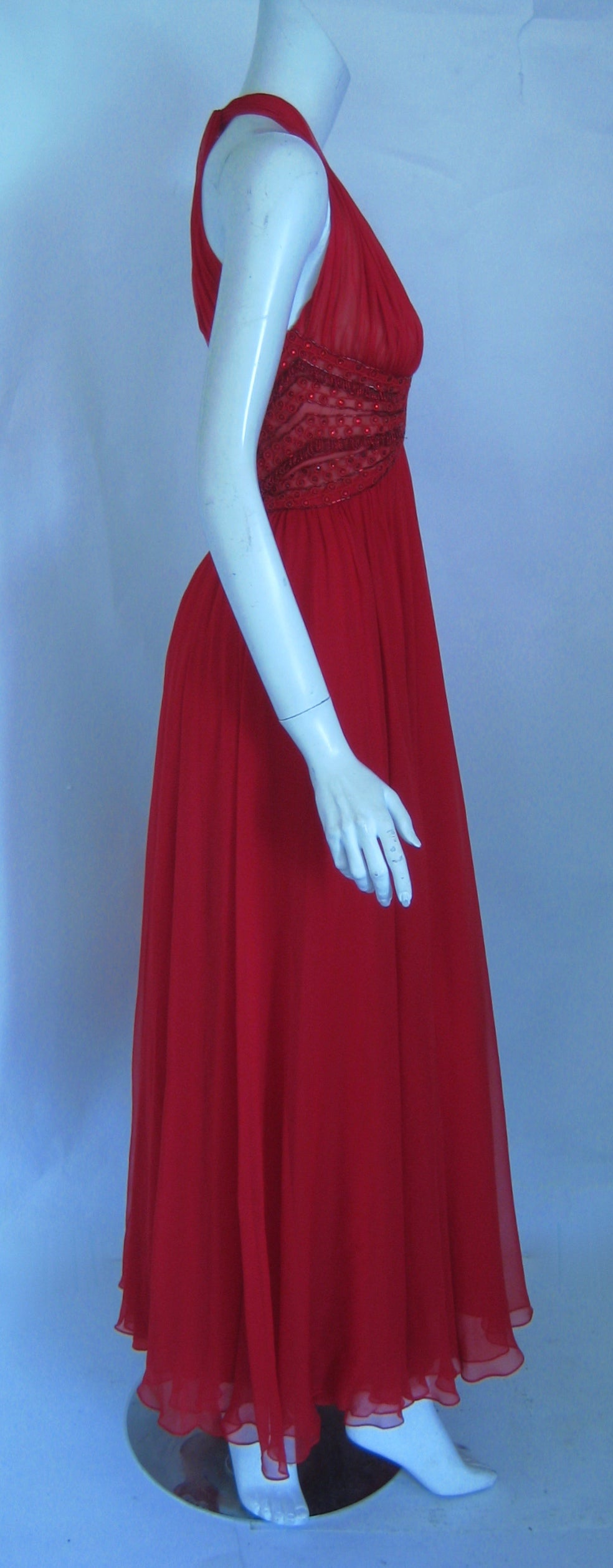 1960s Alice Gumbiner Silk Chiffon Halter Evening Gown 2