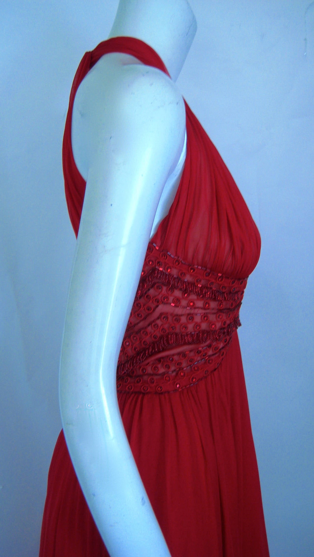 1960s Alice Gumbiner Silk Chiffon Halter Evening Gown 3