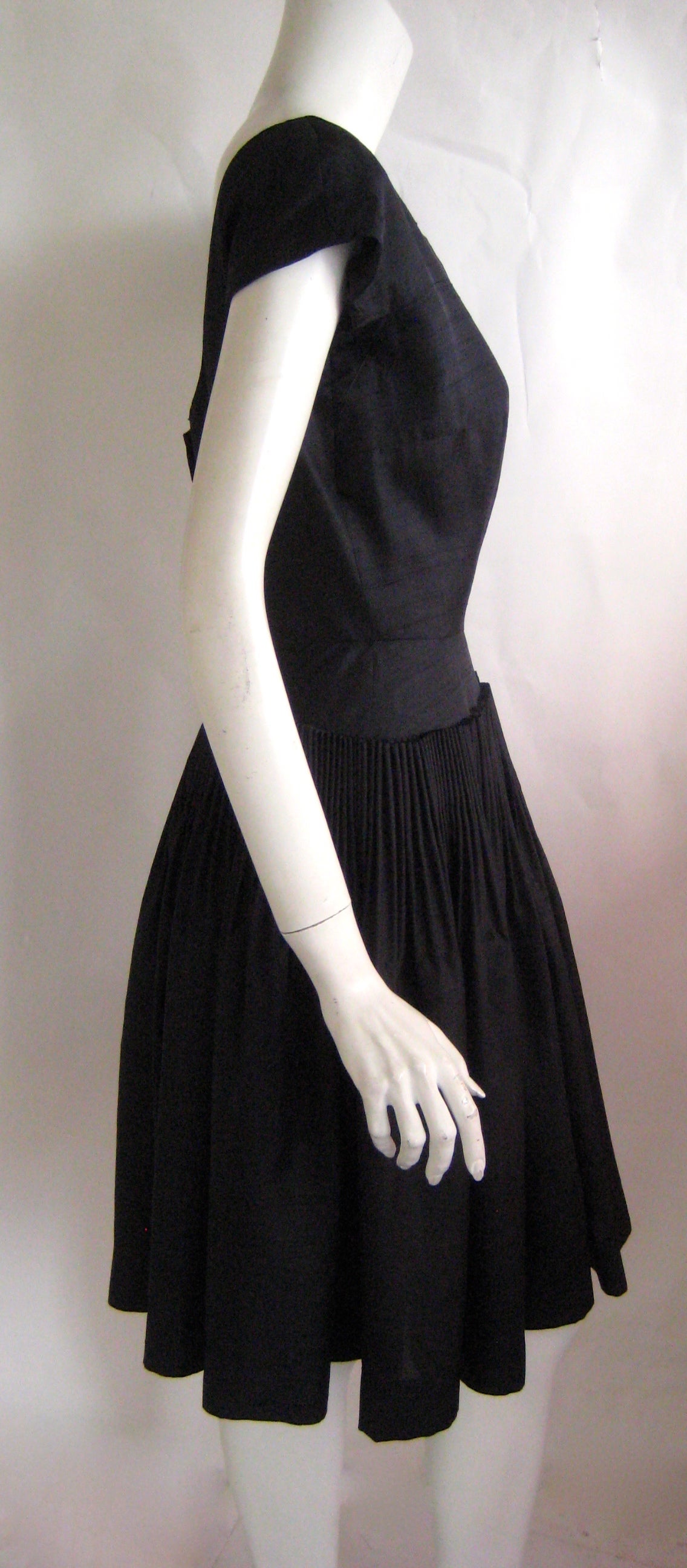 Women's 1950s Harvey Berin Black Silk Cartridge Pleat Cocktail Dress