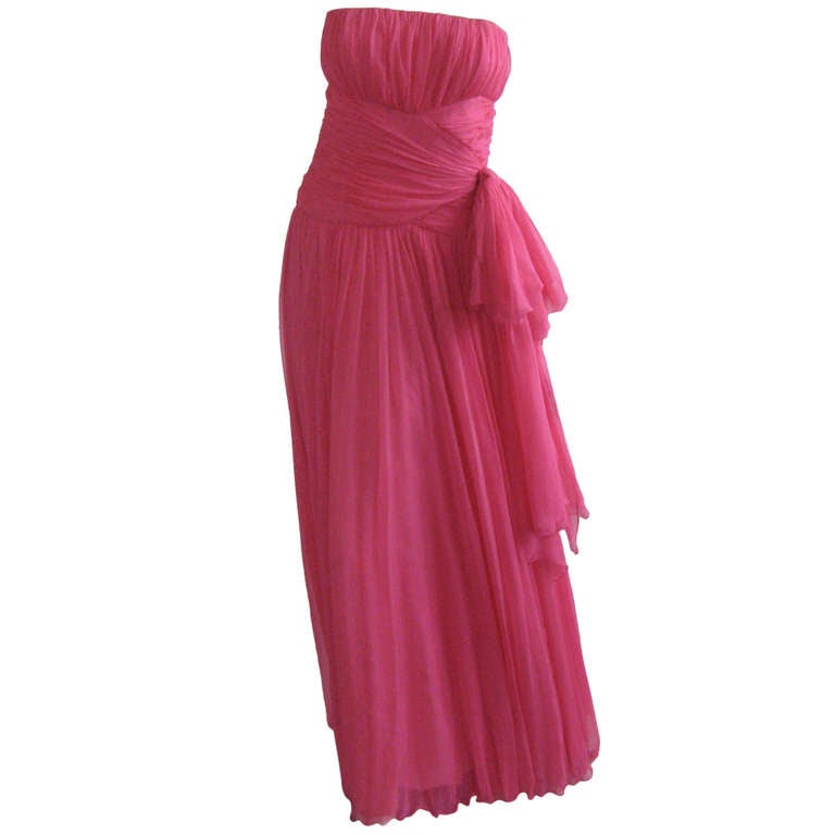 Bellville Sassoon Strapless Silk Chiffon Evening Gown For Sale
