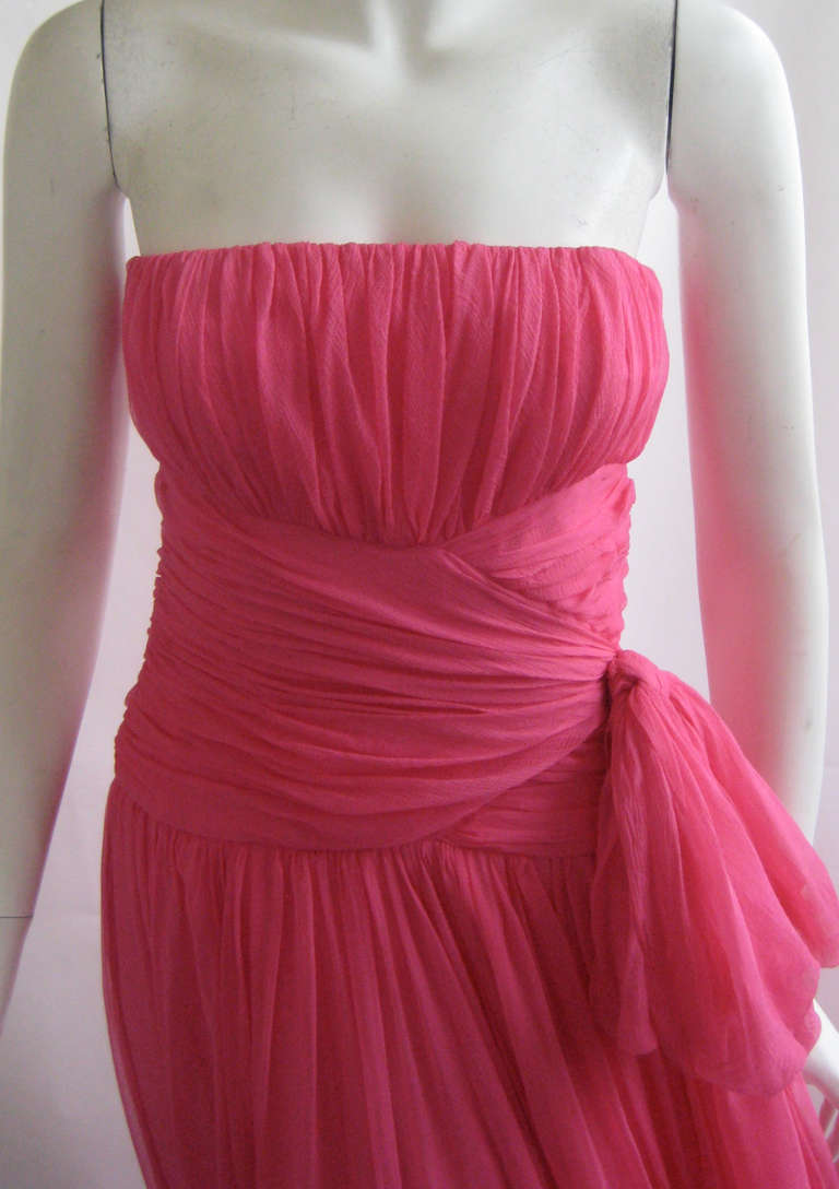 Bellville Sassoon Strapless Silk Chiffon Evening Gown In Excellent Condition For Sale In Chicago, IL