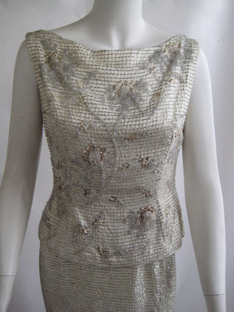 Ceil Chapman Beaded Silk Cocktail Ensemble In Excellent Condition For Sale In Chicago, IL