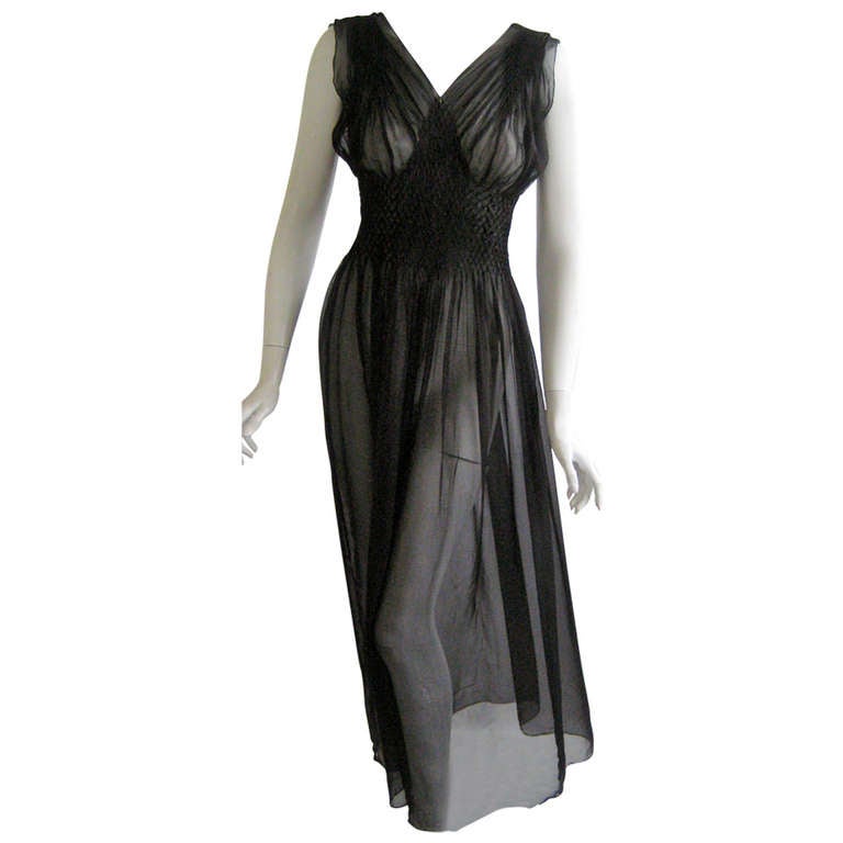 1940s Hand Smocked Sheer Rayon Slip Dress at 1stDibs