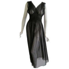 1940s Hand Smocked Sheer Rayon Slip Dress