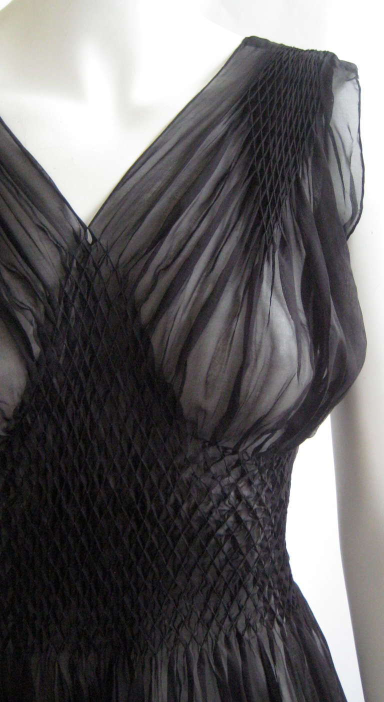 Women's 1940s Hand Smocked Sheer Rayon Slip Dress