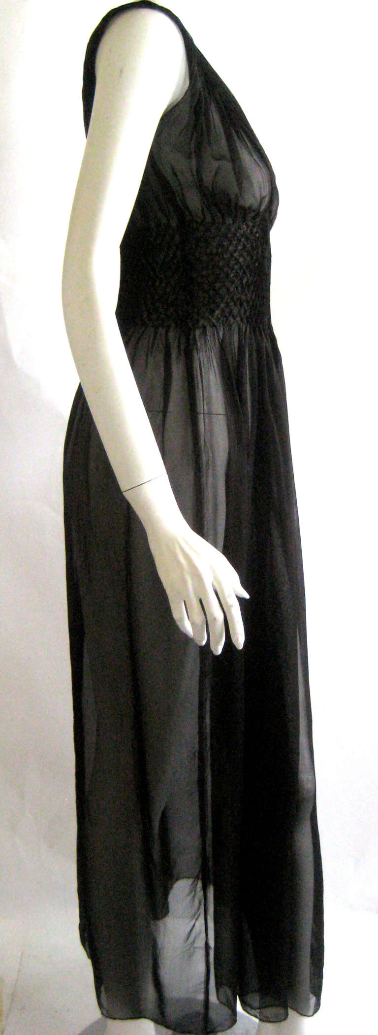 1940s Hand Smocked Sheer Rayon Slip Dress 1