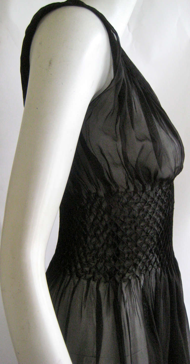 1940s Hand Smocked Sheer Rayon Slip Dress 2