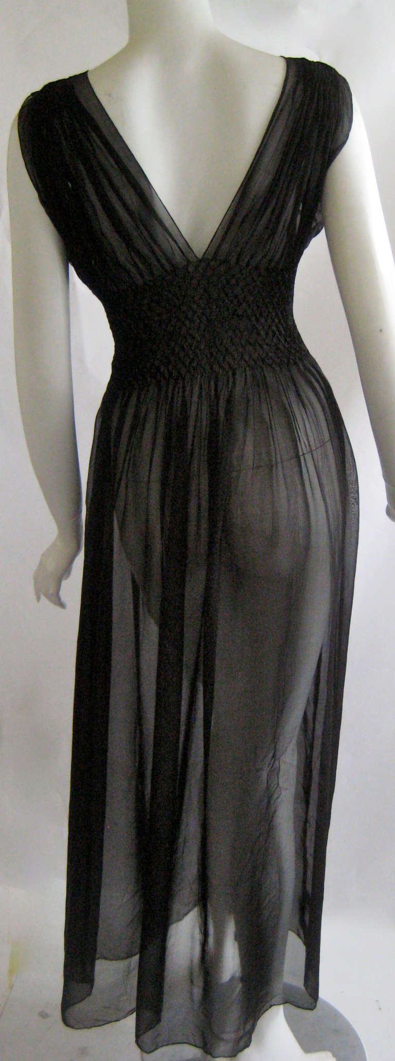 1940s Hand Smocked Sheer Rayon Slip Dress 3
