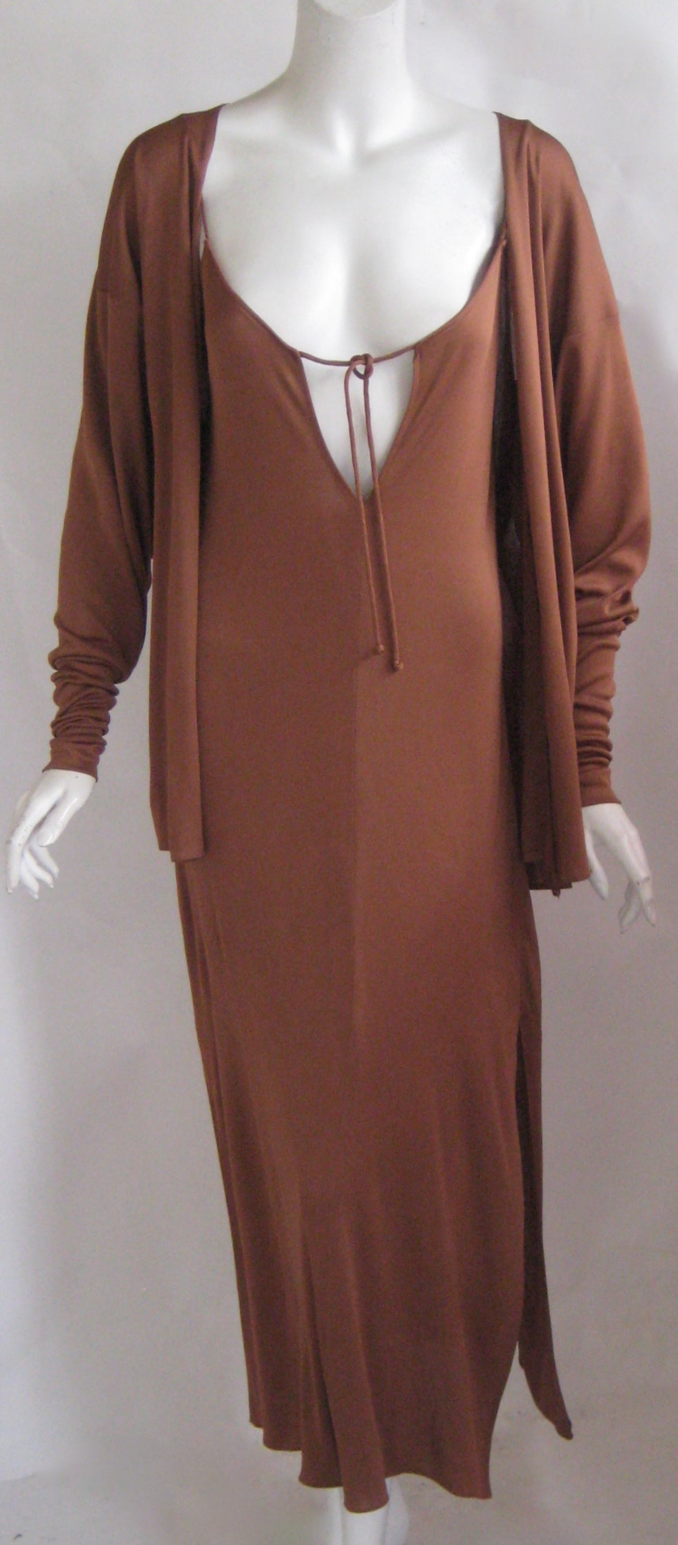 1970s Scott Barrie Multi Wrap Bodice Pink Silk Jersey Jumpsuit